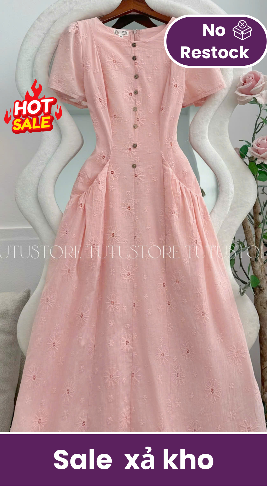 Đầm Thiết Kế Cổ Tròn Dáng Xòe Thêu Hoa Đi Chơi TuTu Store Mã D1804
