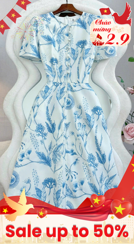 Đầm Hoa Thiết Kế Nút Trước Dáng Xòe Đi Chơi TuTu Store Mã D1833