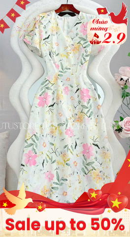 Đầm Hoa Thiết Kế Cổ Tim Dáng Chữ A Dài Đầm Đi Tiệc TuTu Store Mã D1859