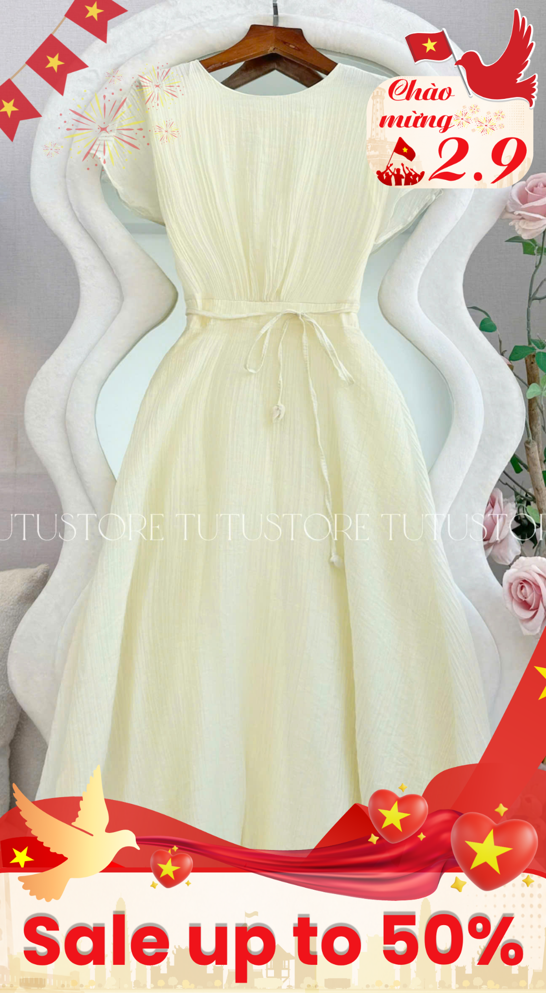 Đầm Thiết Kế Cổ Tròn Dáng Xòe Có Dây Buộc Eo Đầm Đi Tiệc TuTu Store Mã D1863
