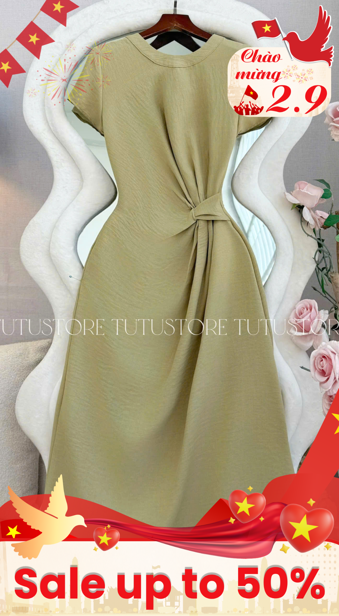 Đầm Thiết Kế Cổ Tròn Nhấn Eo Dáng Dài Đầm Đi Tiệc TuTu Store Mã D1867