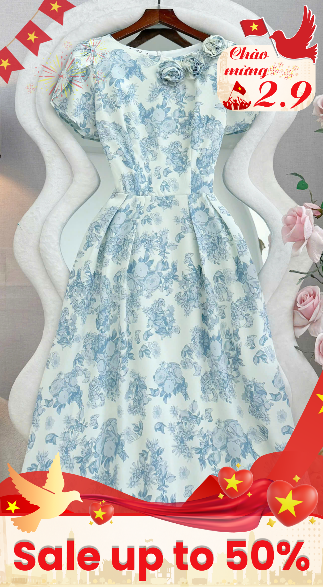Đầm Thiết Kế Cổ Tròn Đính Hoa Dáng Dài Đầm Đi Tiệc TuTu Store Mã D1875