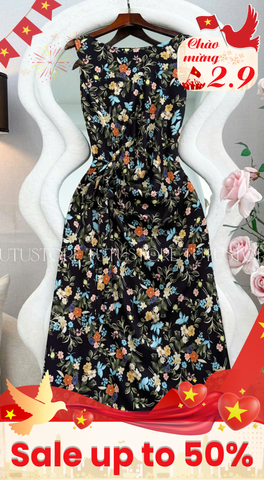 Đầm Thiết Kế Cổ Thuyền Có Dây Buộc Nhấn Eo Hoa Nhí Đầm Đi Tiệc TuTu Store Mã D1877