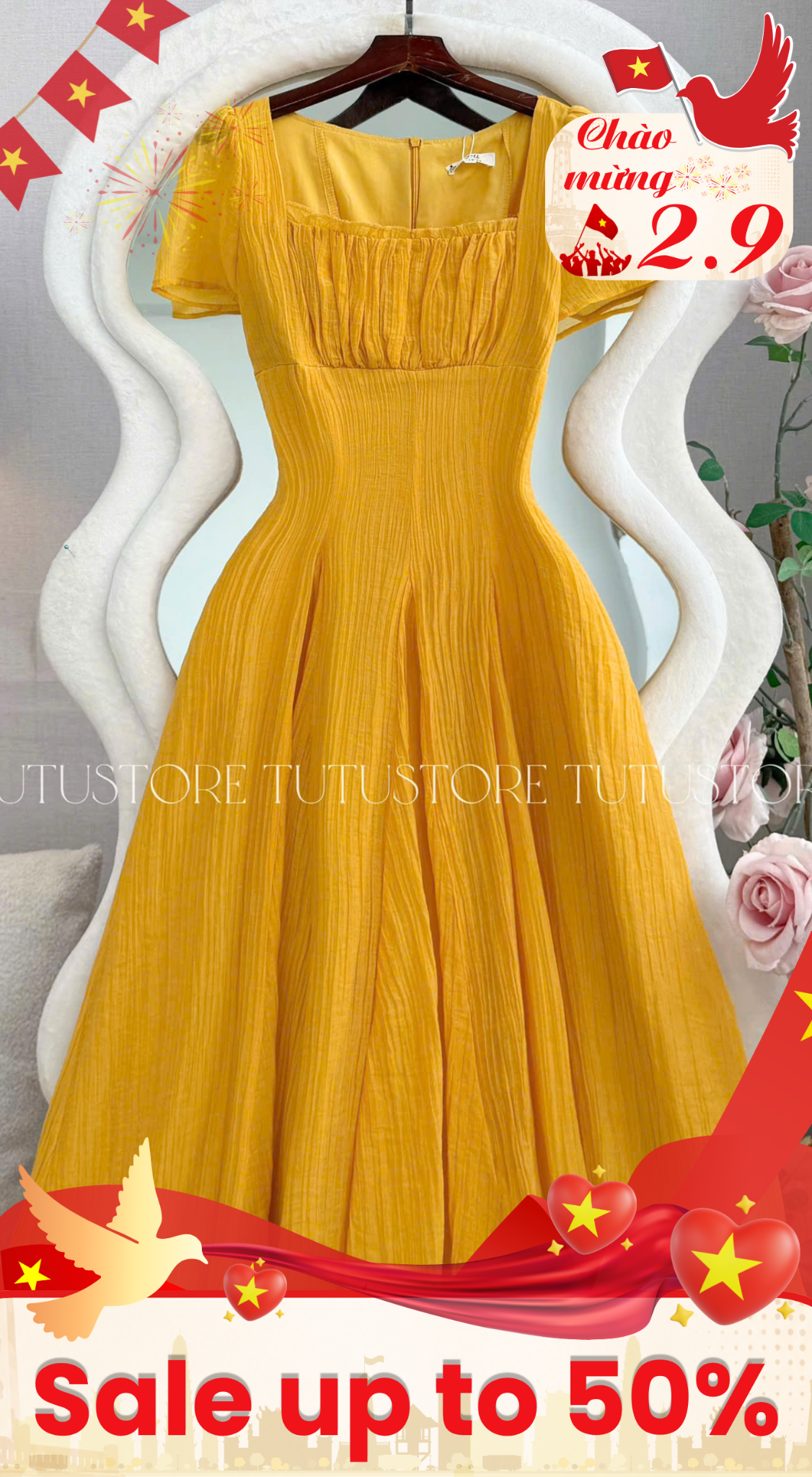 Đầm Thiết Kế Cổ Vuông Dáng Xòe Đầm Đi Tiệc TuTu Store Mã D1883