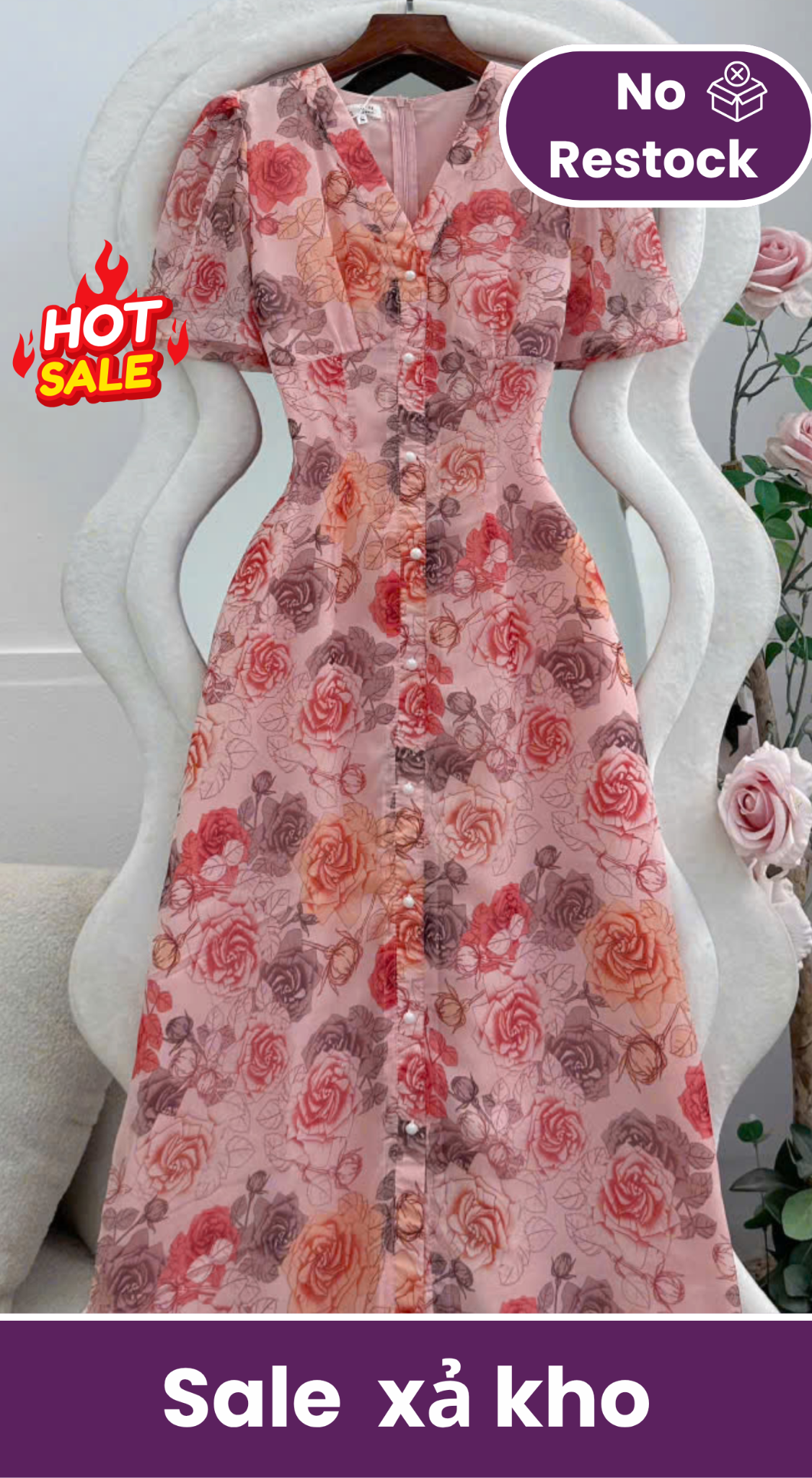 Đầm Hoa Thiết Kế Cổ V Dáng Dài Đi Chơi TuTu Store Mã D1753