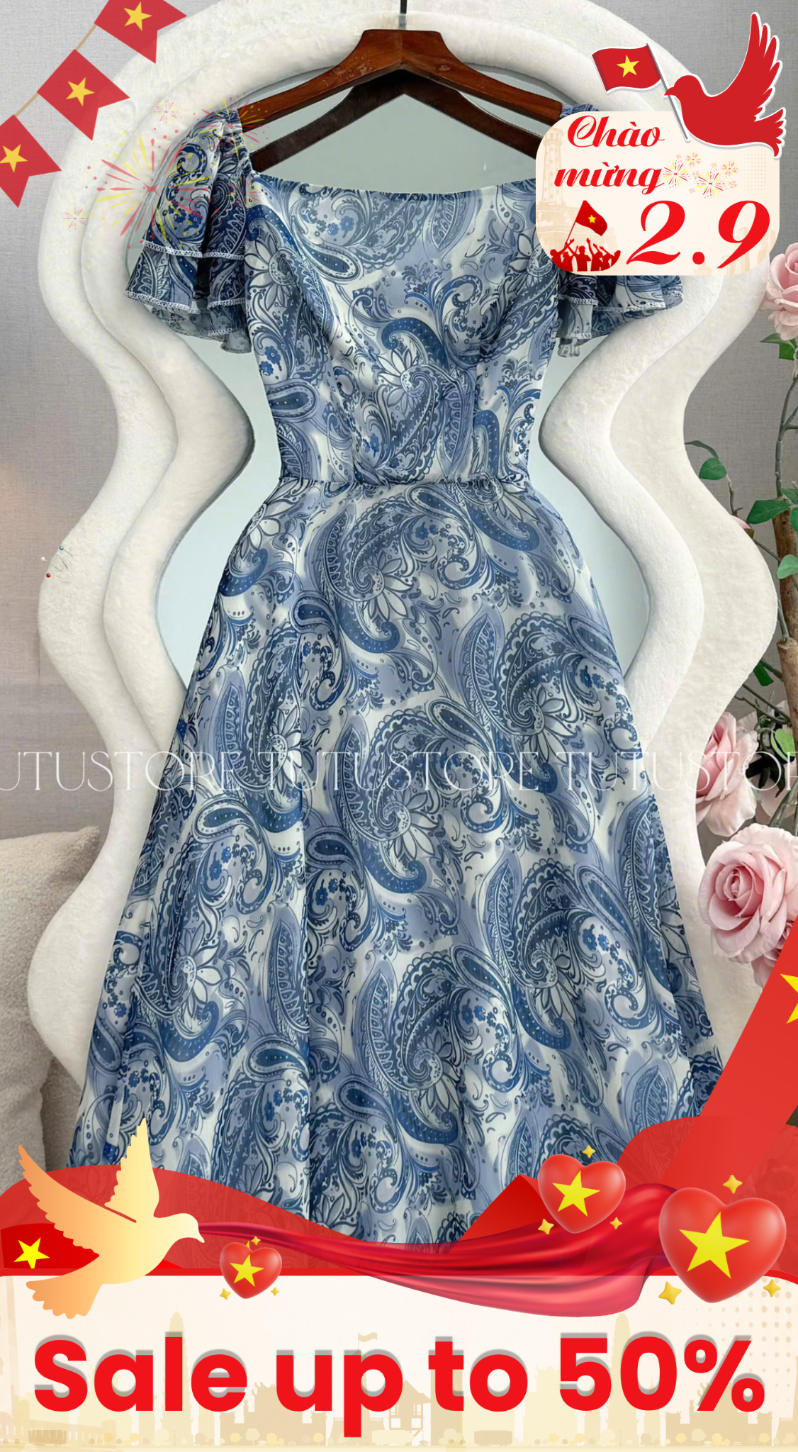 Đầm Thiết Kế Lệch Vai Dáng Dài Họa Tiết Đầm Đi Tiệc TuTu Store Mã D1892