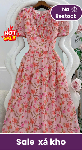 Đầm Hoa Thiết Kế Xếp Ly Trước Ngực Dáng Xòe Đi Chơi TuTu Store Mã D1759