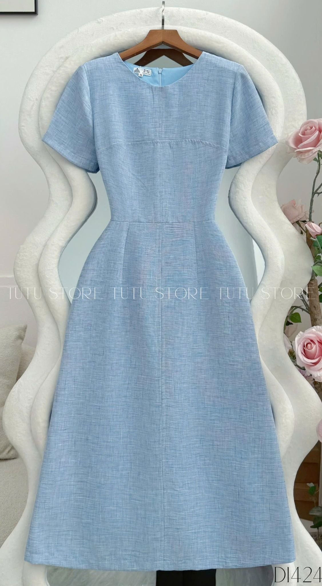 Đầm Linen Xước Thiết Kế TuTu Store Phù Hợp Đi Làm Dành Cho Nữ - Mã D1424