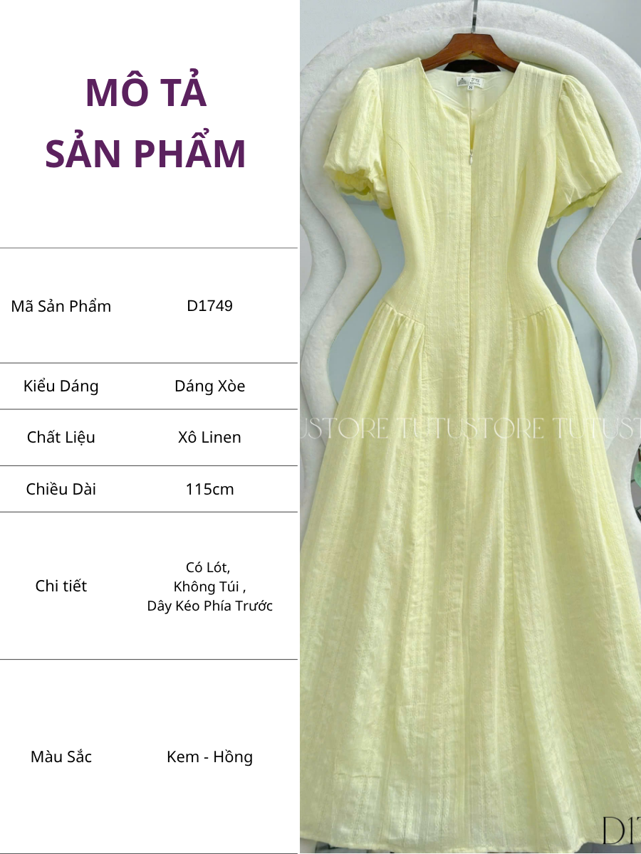 Đầm Thiết Kế Dây Kéo Trước Tay Bí Xinh Xắn Đi Chơi TuTu Store Mã D1749