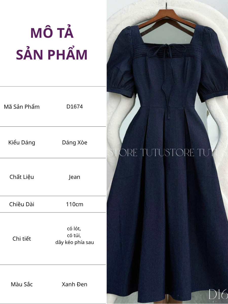 Đầm Thiết Kế Cổ Vuông Dáng Xòe Đi Chơi TuTu Store Mã D1674