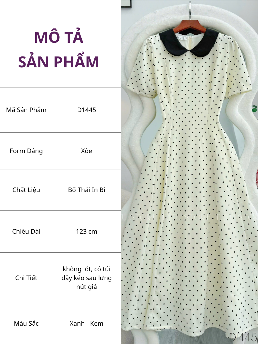 Đầm Bố Thái In Bi Thiết Kế TuTu Store Phù Hợp Công Sở Dành Cho Nữ - Mã D1445