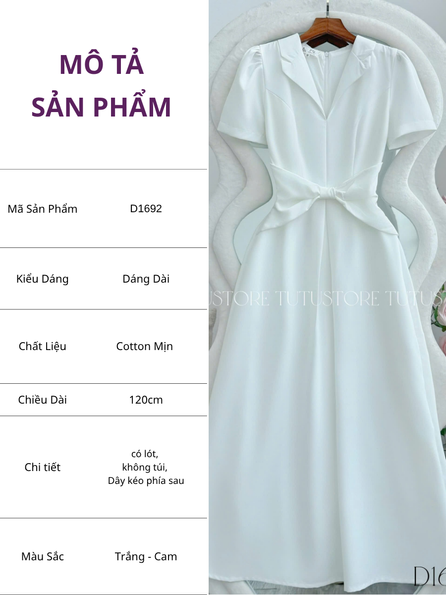 Đầm Thiết Kế Kiểu Cổ V Nhấn Nơ Eo Đơn Giản Thanh Lịch Công Sở TuTu Store Mã D1692
