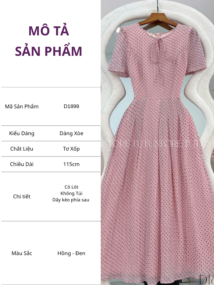 Đầm Thiết Kế Cổ Tròn Dáng Xòe Chấm Bi Đầm Đi Tiệc TuTu Store Mã D1899