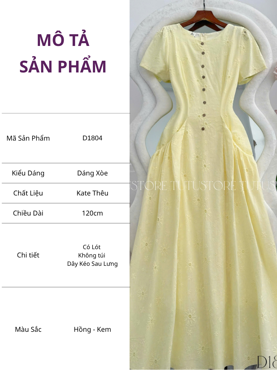 Đầm Thiết Kế Cổ Tròn Dáng Xòe Thêu Hoa Đi Chơi TuTu Store Mã D1804