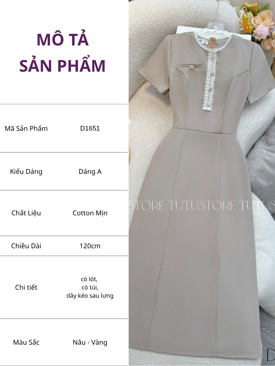 Đầm Thiết Kế Cổ Tròn Viền Ren Tiểu Thư Đi Tiệc TuTu Store Mã D1651