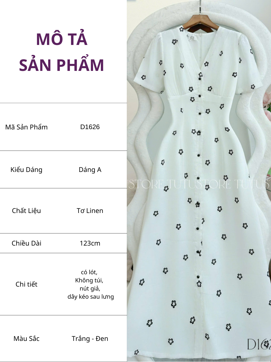 Đầm Xinh Thiết Kế Cổ Tim Hoa Nhí Dáng Dài Đi Chơi TuTu Store Mã D1626