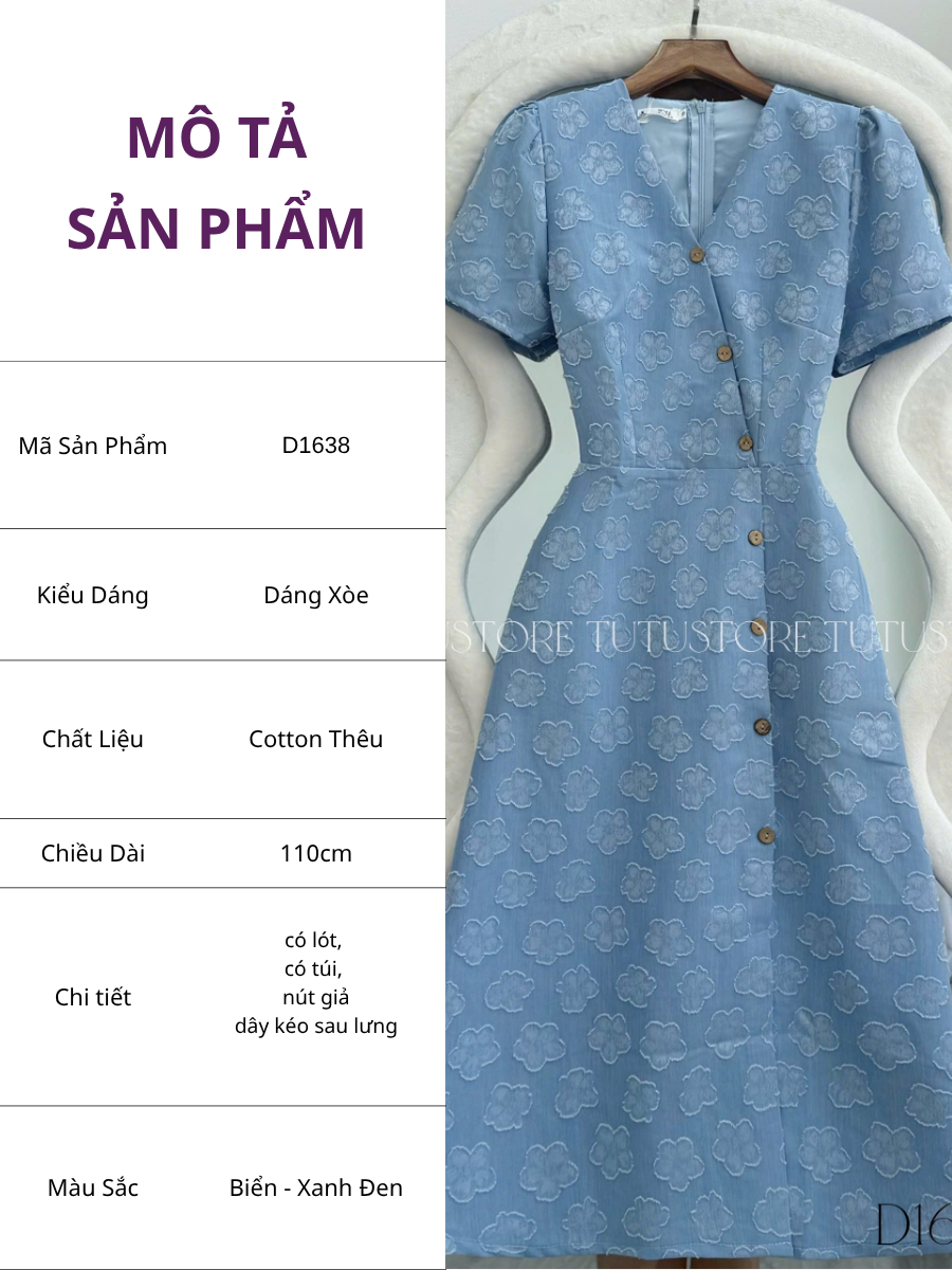 Đầm Thiết Kế Cổ Chữ V Dáng Chữ A Đi Chơi TuTu Store Mã D1638