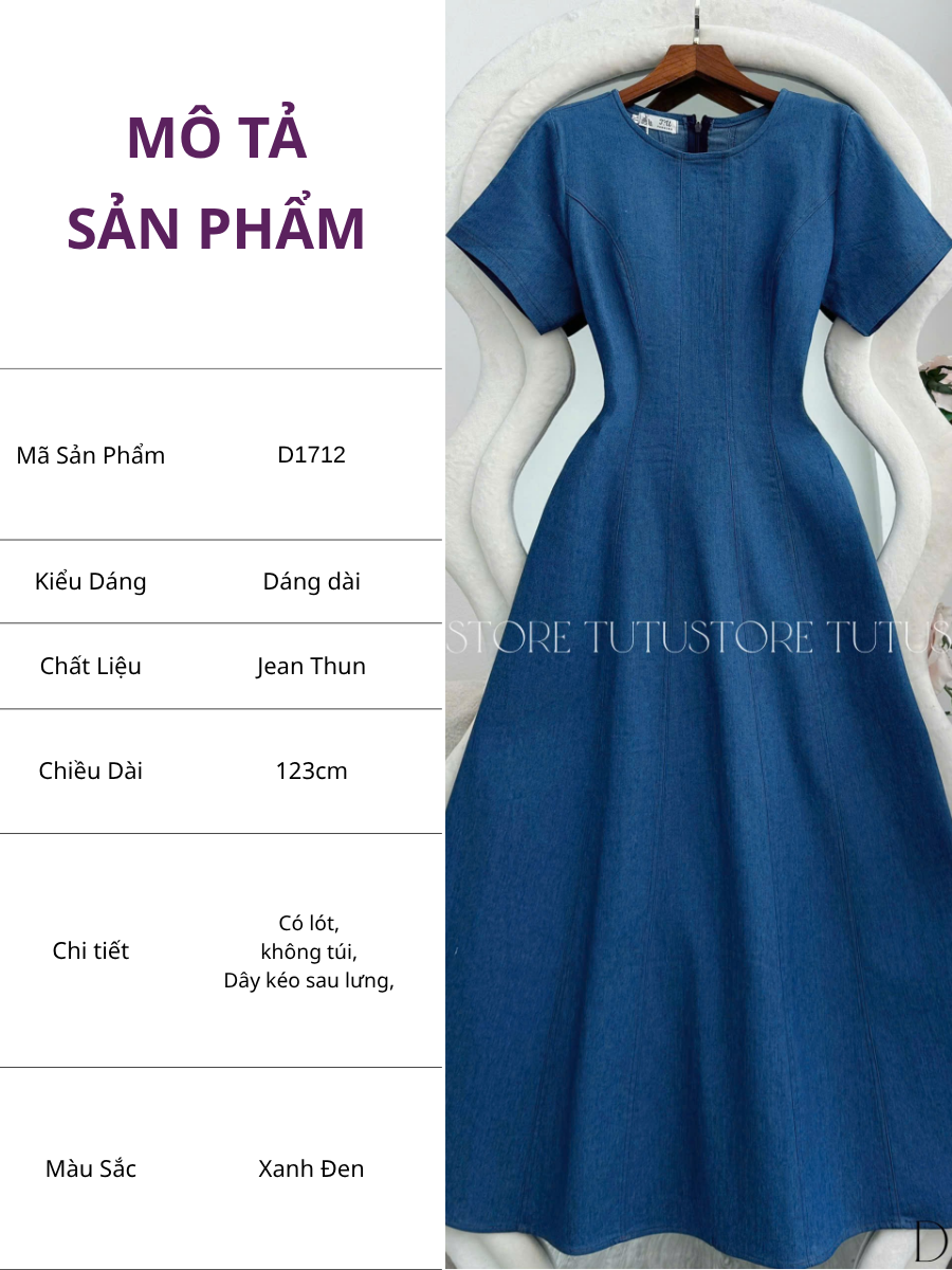 Đầm Jean Thiết Kế Cổ Tròn Dáng Xòe Đi Chơi TuTu Store Mã D1712
