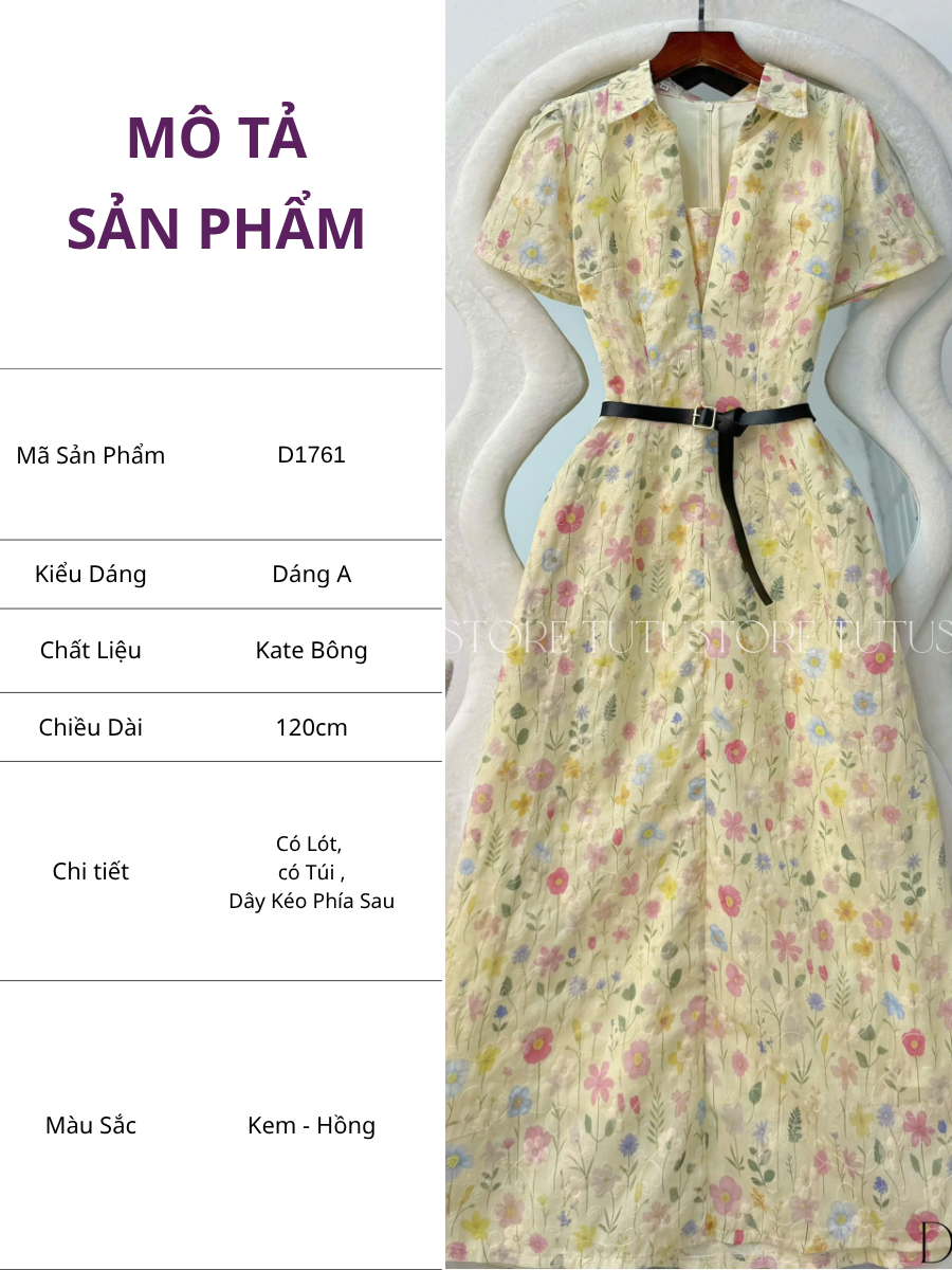 Đầm Hoa Thiết Kế Kiểu Cổ Sơ Mi Dáng Dài Công Sở TuTu Store Mã D1761
