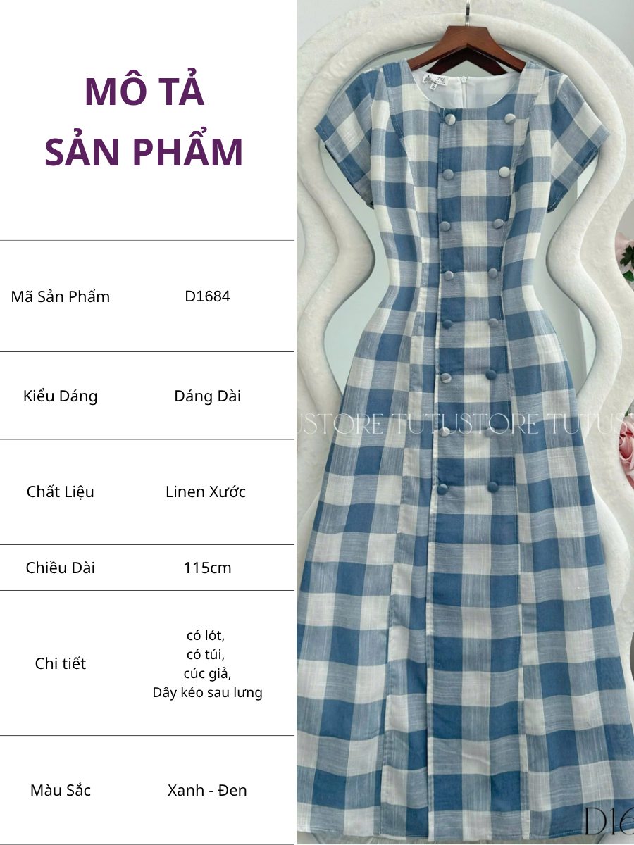 Đầm Caro Thiết Kế Dáng A Dài Đi Chơi TuTu Store Mã D1684