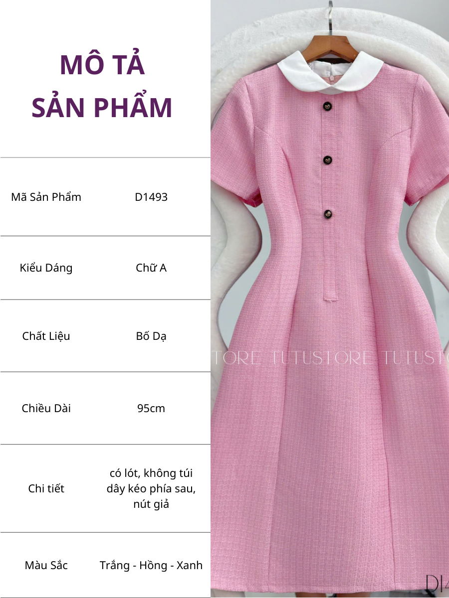 Đầm thiết kế cổ sơ mi tròn đi tiệc TuTu Store - Mã D1493