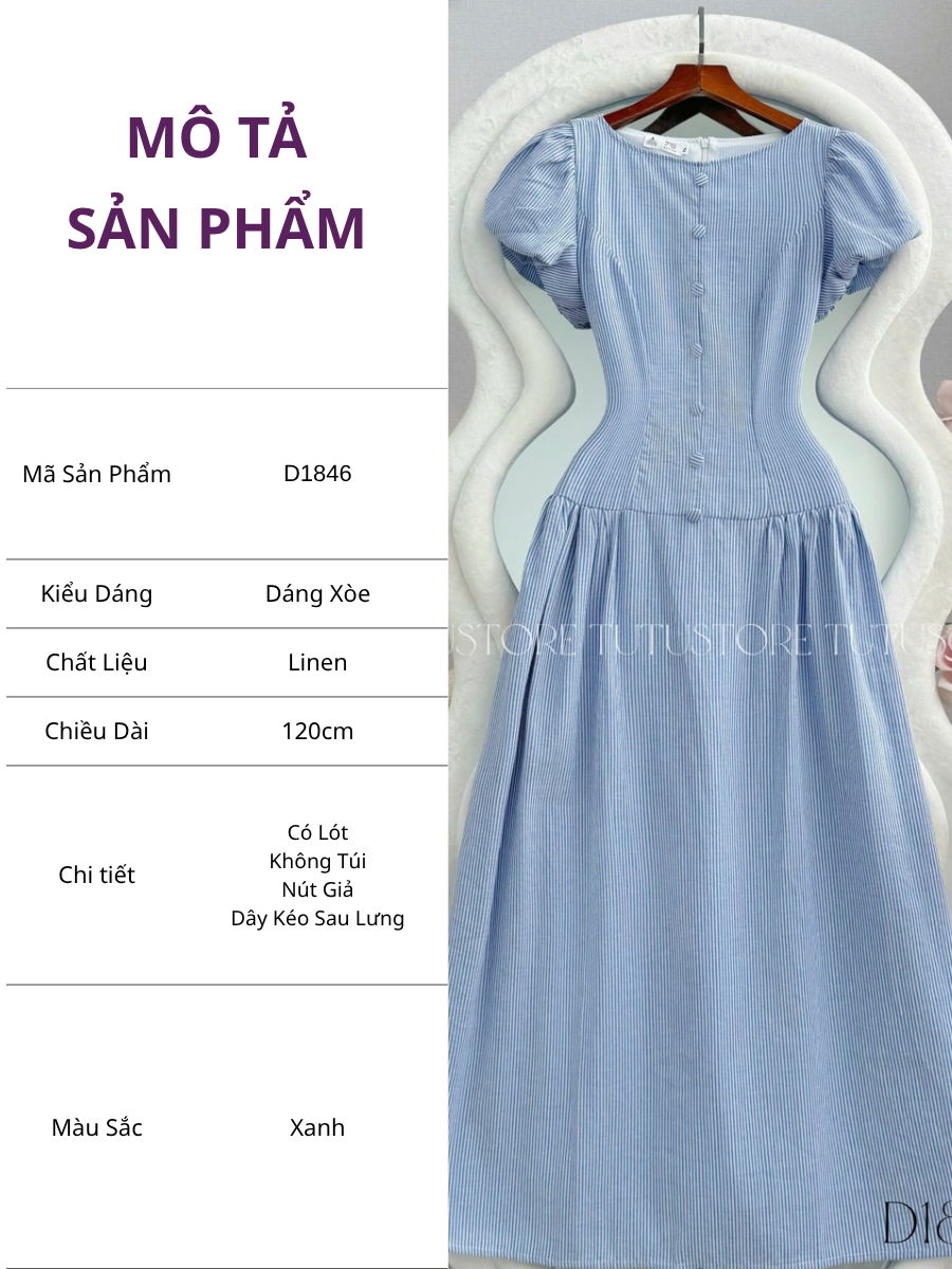 Đầm Thiết Kế Cổ Tròn Tay Bồng Sọc Dáng Xòe Đầm Đi Tiệc TuTu Store Mã D1846