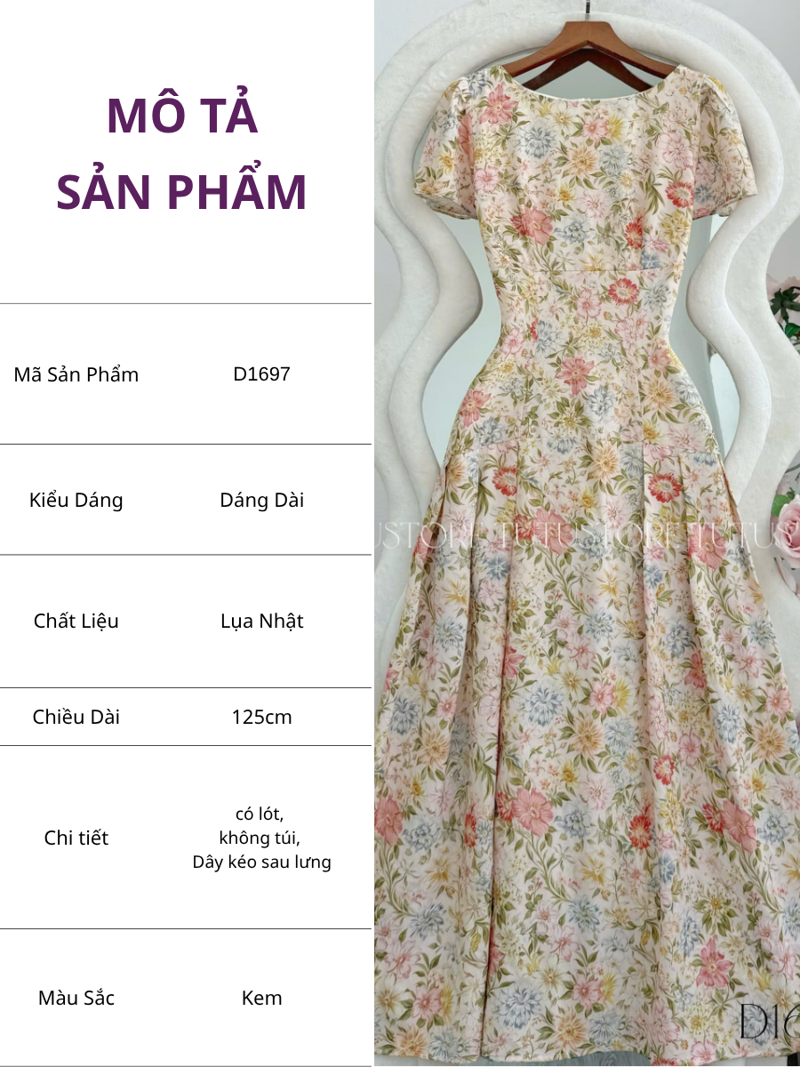 Đầm Hoa Thiết Kế Dáng Dài Cổ Thuyền Đi Chơi TuTu Store Mã D1697