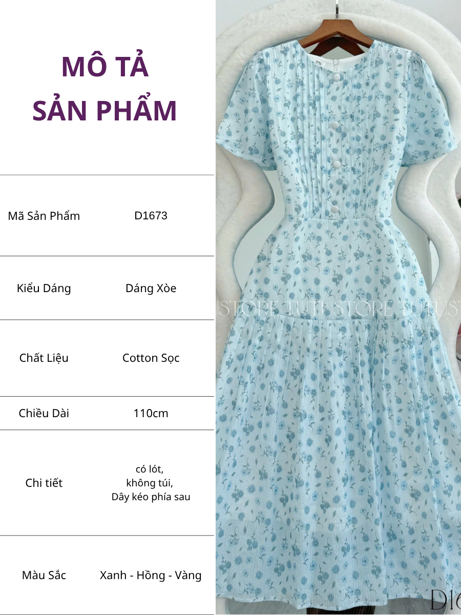 Đầm Thiết Kế Cổ Tròn Dáng Xòe Đi Chơi TuTu Store Mã D1673