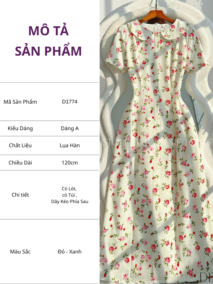 Đầm Hoa Nhí Thiết Kế Cổ Tròn Dáng Xòe Đi Chơi TuTu Store Mã D1774