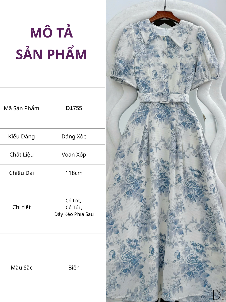 Đầm Thiết Kế Cổ Sơ Mi Dáng Xòe Đi Chơi TuTu Store Mã D1755