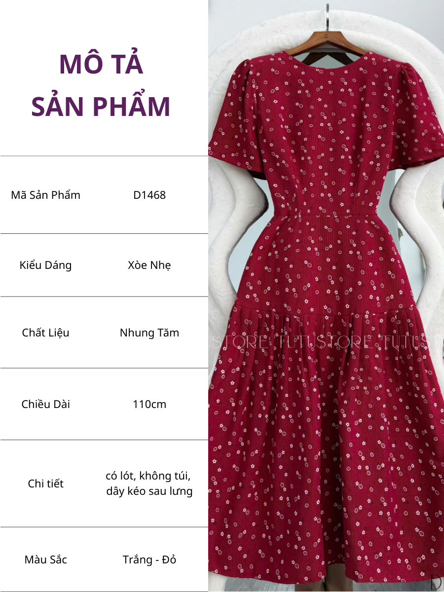 Đầm Nhung Tăm Thiết Kế TuTu Store Phù Hợp Đi Chơi Dành Cho Nữ - Mã D1468