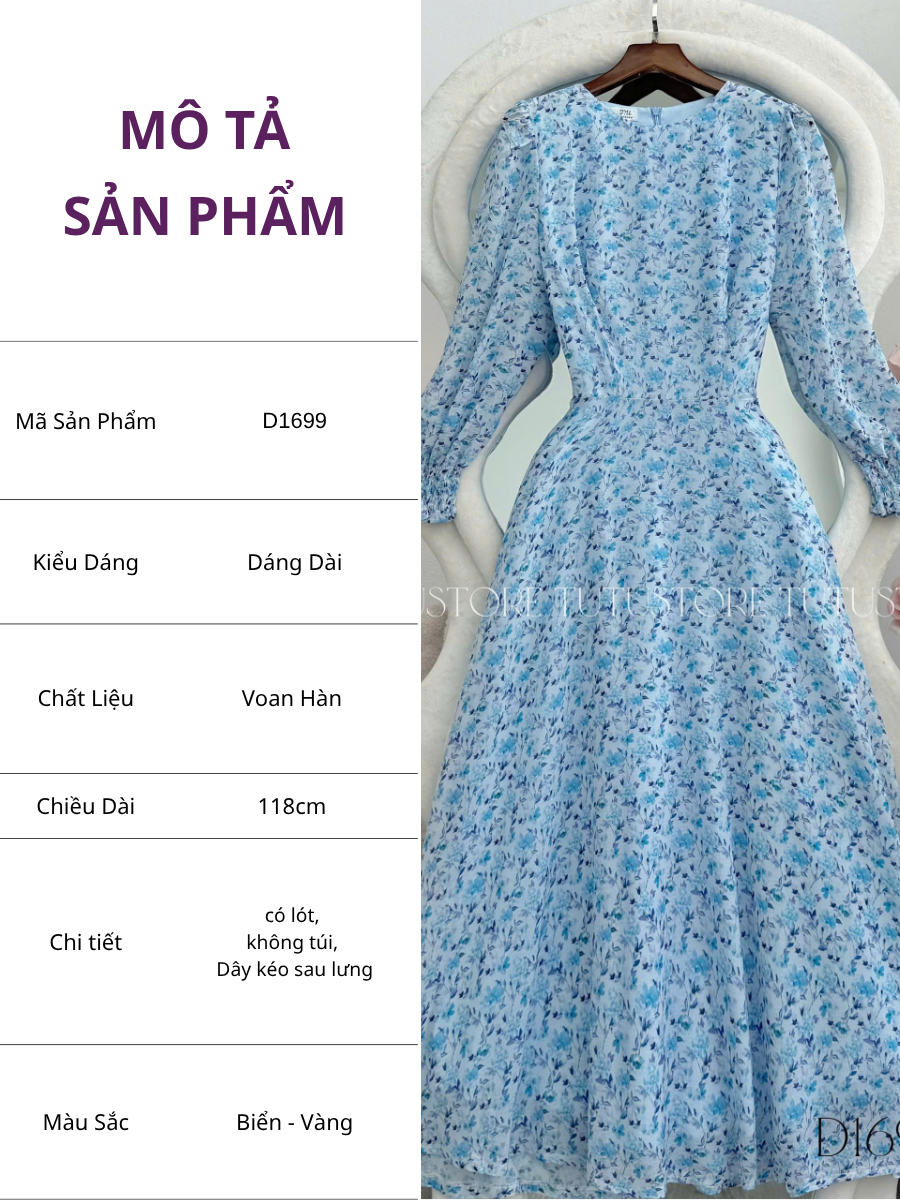 Đầm Thiết Kế Tay Dài Dáng Xòe Hoa Nhí Nhẹ Nhàng Đi Chơi TuTu Store Mã D1699