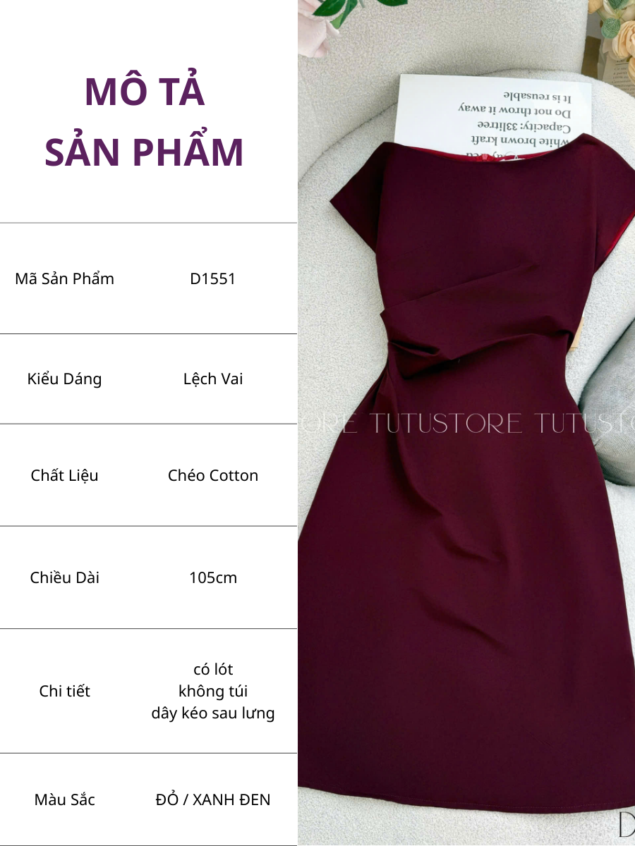 Đầm thiết kế trễ vai dáng ngắn đi tiệc TuTu Store - Mã D1551