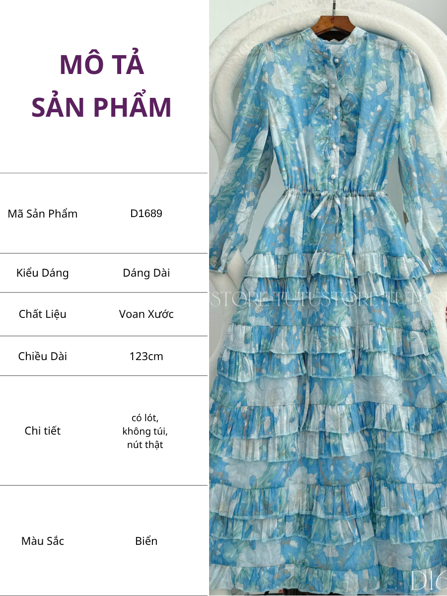 Đầm Voan Thiết Kế Cổ Sơ Mi Tay Dài Dáng Xòe TuTu Store Mã D1689