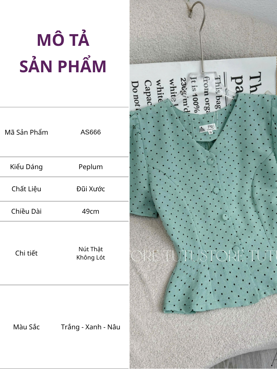 Áo Thiết Kế Cổ V Chấm Bi Đi Chơi TuTu Store Mã AS666