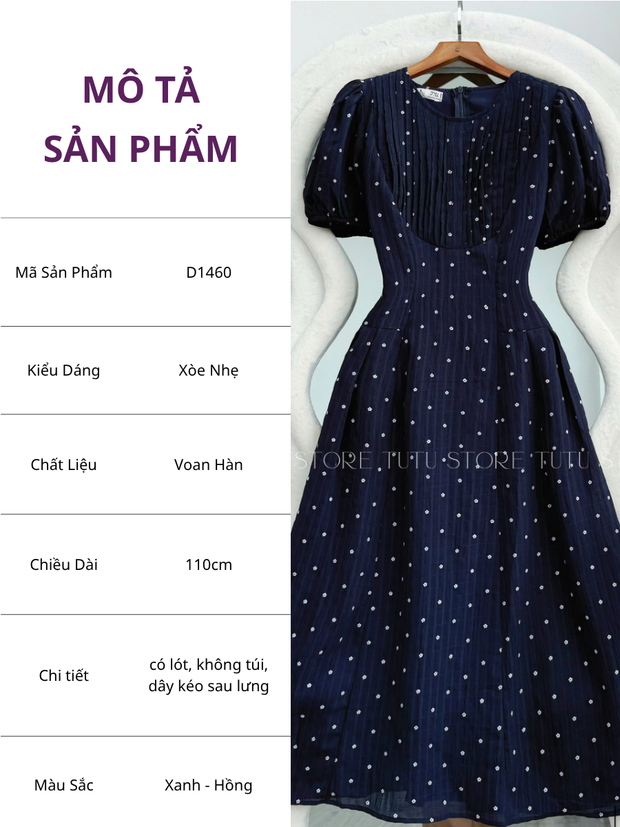 Đầm Voan Hàn Thiết Kế TuTu Store Phù Hợp Công Sở Dành Cho Nữ - Mã D1460