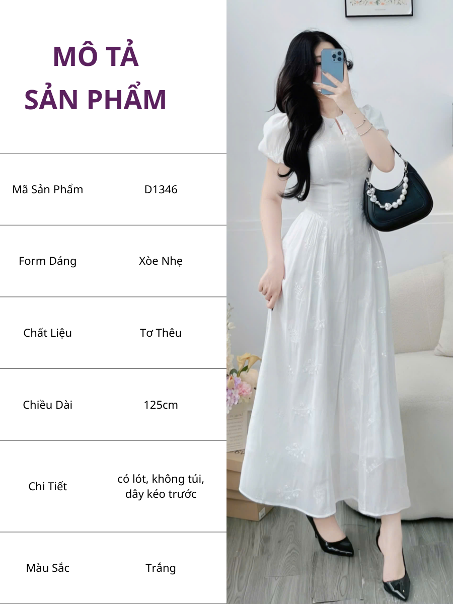 Đầm Tơ Thêu Thiết Kế TuTu Store Phù Hợp Đi Làm Dành Cho Nữ - Mã D1346