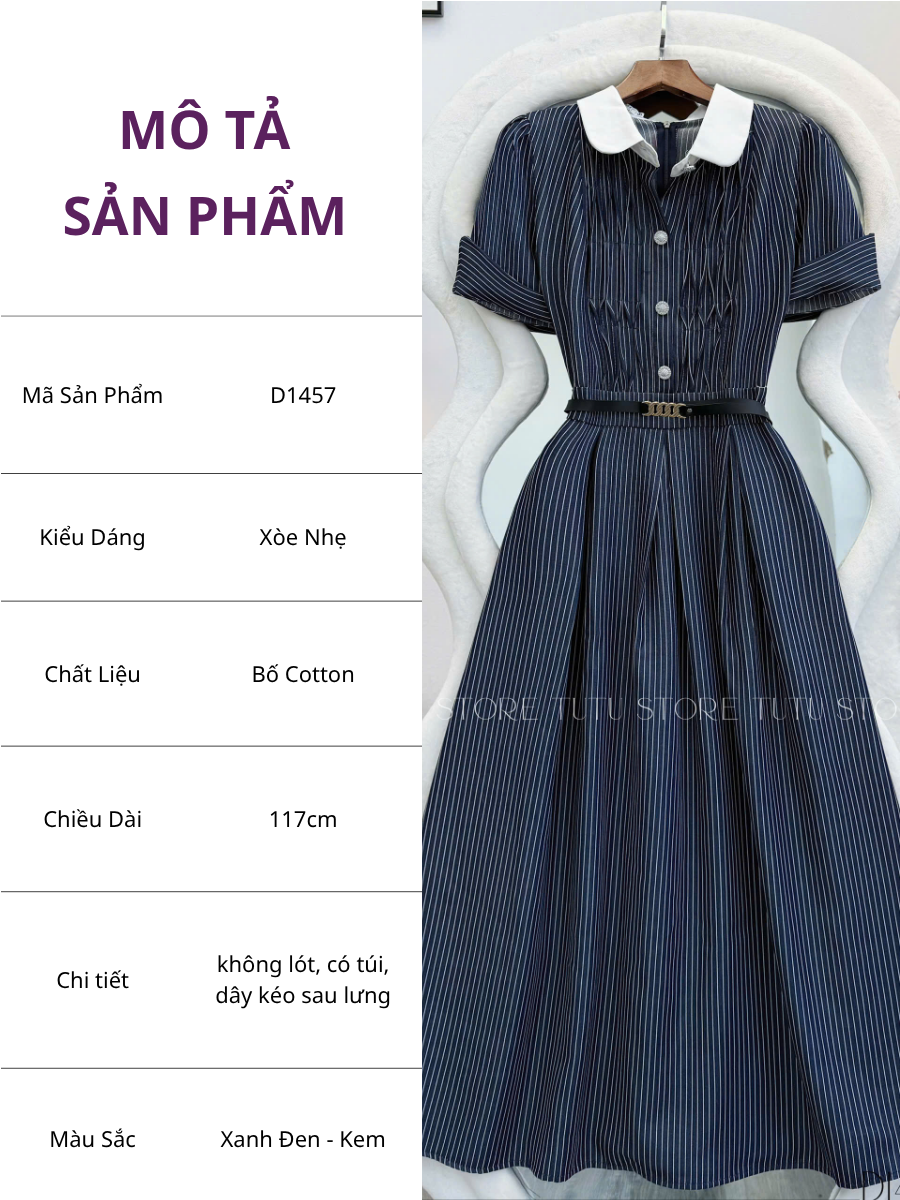 Đầm Bố Cotton Thiết Kế TuTu Store Phù Hợp Đi Tiệc Dành Cho Nữ - Mã D1457