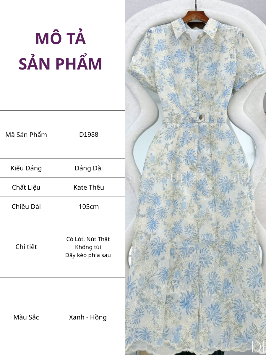 Đầm Thiết Kế Cổ Sơ Mi Dáng A Ren Thêu Đầm Đi Tiệc TuTu Store Mã D1938