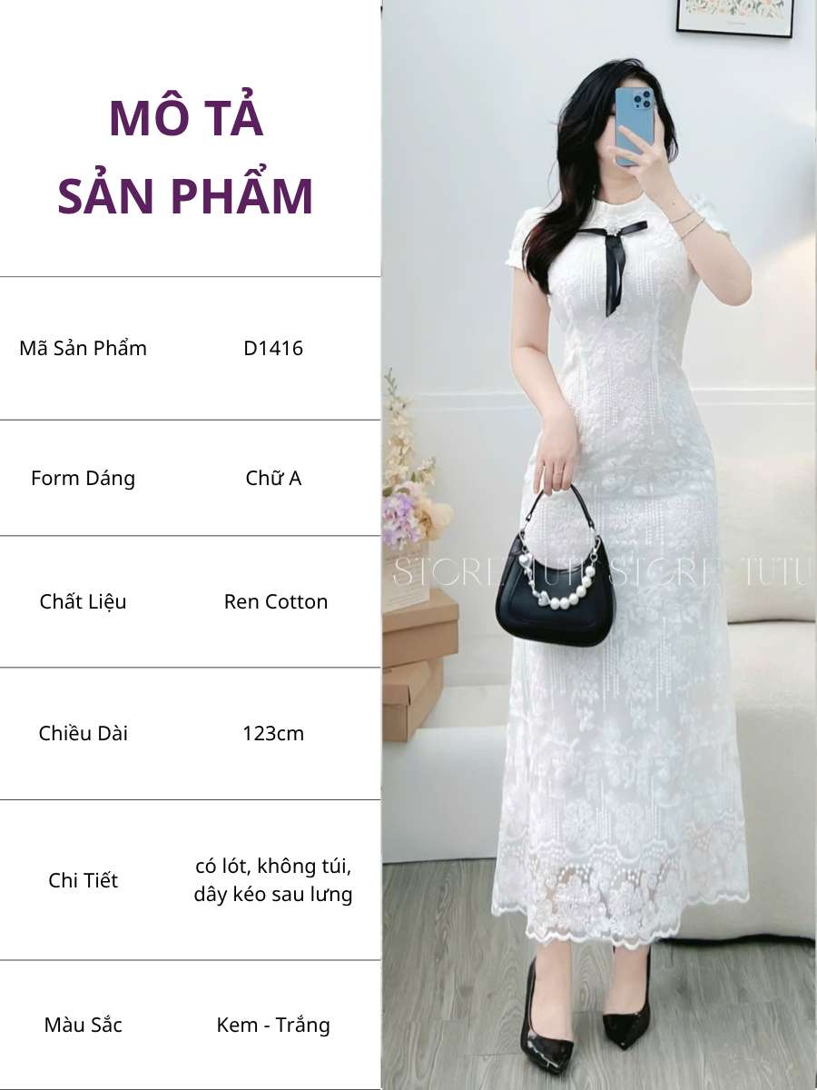 Đầm Ren Cotton Thiết Kế TuTu Store Phù Hợp Đi Tiệc Dành Cho Nữ - Mã D1416