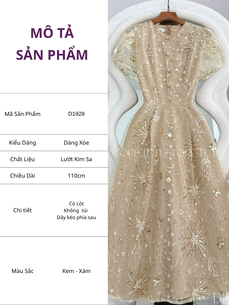 Đầm Thiết Kế Cổ Tròn Đính Kim Sa Dáng Xòe Đầm Đi Tiệc TuTu Store Mã D1928