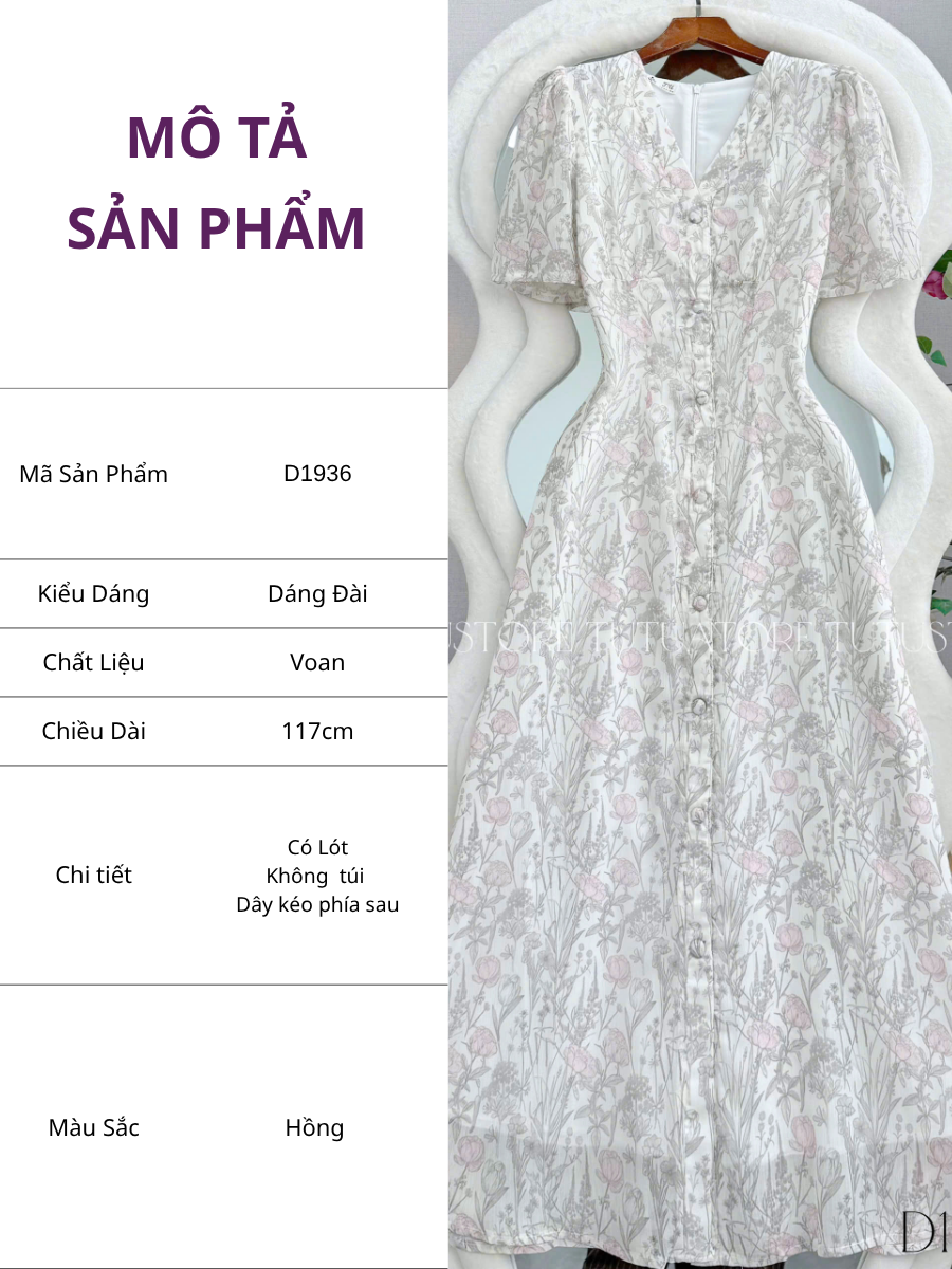 Đầm Thiết Kế Cổ Tim Dáng Chữ A Họa Tiết Hoa Nhẹ Nhàng Đầm Đi Tiệc TuTu Store Mã D1936