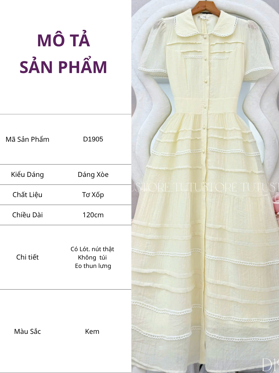 Đầm Thiết Kế Cổ Kiểu Sơ Mi Dáng Xòe Đầm Đi Tiệc TuTu Store Mã D1905