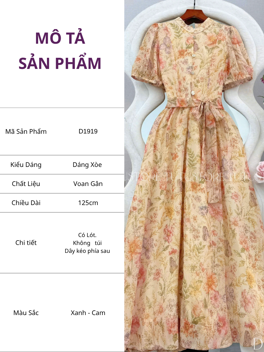 Đầm Thiết Kế Thắt Nơ Eo Cổ Tròn Tay Dài Dáng Xòe Đi Tiệc TuTu Store Mã D1919