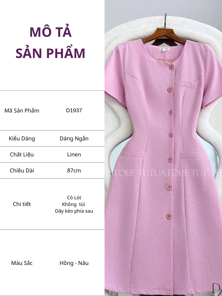 Đầm Thiết Kế Cổ Tròn Đính Nút Dáng Ngắn Basic Đầm Đi Tiệc TuTu Store Mã D1937