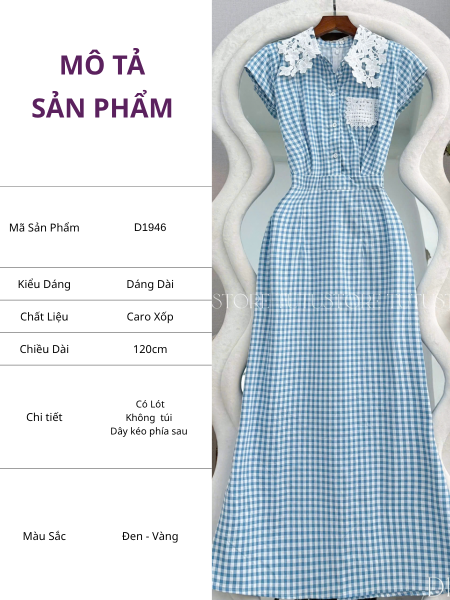 Đầm Thiết Kế Cổ Áo Sơ Mi Chiết Eo Kiểu Caro Dáng Dài Đi Tiệc TuTu Store Mã D1946