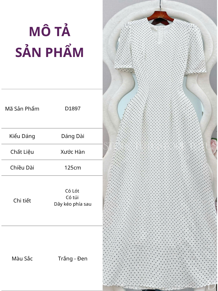 Đầm Thiết Kế Cổ Tim Dáng Dài Chấm Bi Đầm Đi Tiệc TuTu Store Mã D1897
