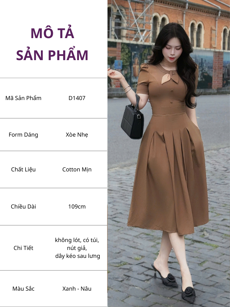 Đầm Cotton Mịn Thiết Kế TuTu Store Phù Hợp Đi Làm Dành Cho Nữ - Mã D1407
