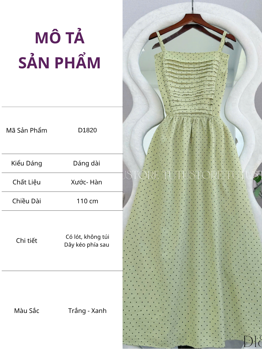 Đầm Thiết Kế Hai Dây Dáng Xòe Chấm Bi Xinh Xắn Đi Chơi TuTu Store Mã D1820