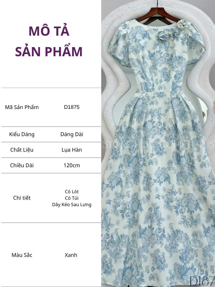 Đầm Thiết Kế Cổ Tròn Đính Hoa Dáng Dài Đầm Đi Tiệc TuTu Store Mã D1875